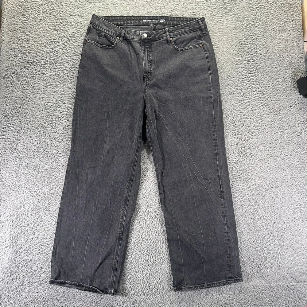Old Navy Sky-Hi Jeans Womens 18P Gray Cotton Denim Wide-Leg Workwear Stretch